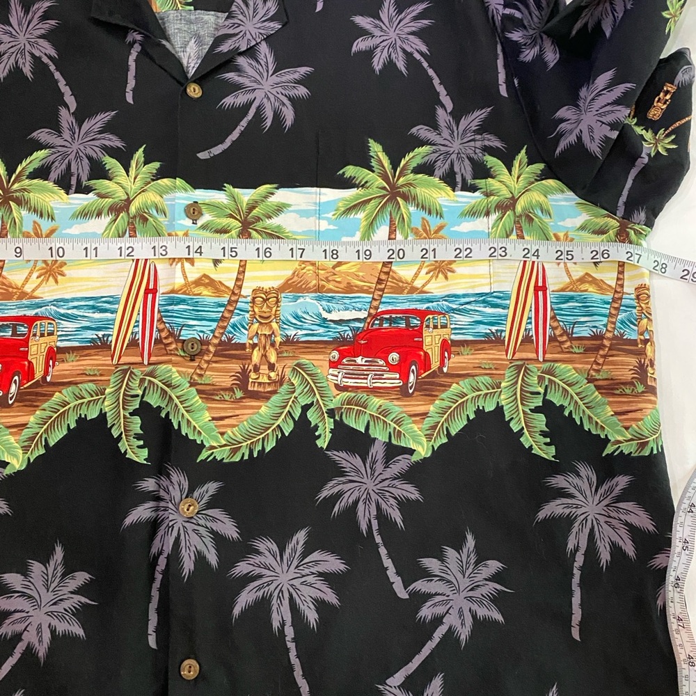VINTAGE KY’S Hawaiian Novelty Palm Tree Woody Printed Button Up Camp Shirt 2XL - Picture 4 of 5